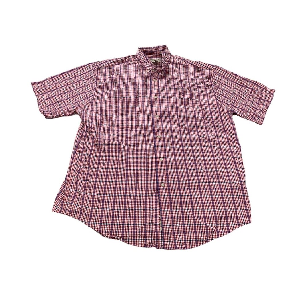Eddie Bauer Shirt Men Large Red Blue Plaid Button Down Cotton Regular Fit Casual